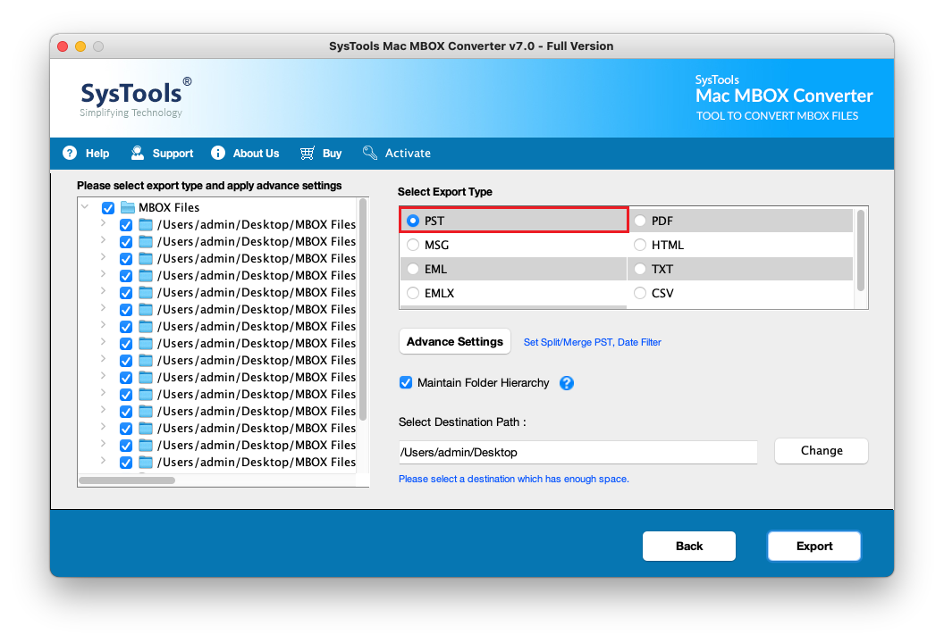 select export format